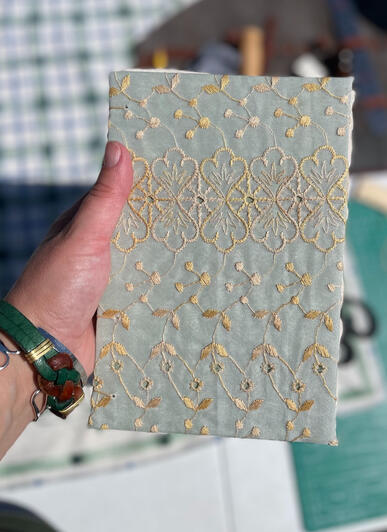 Lace cover of handbound notebook